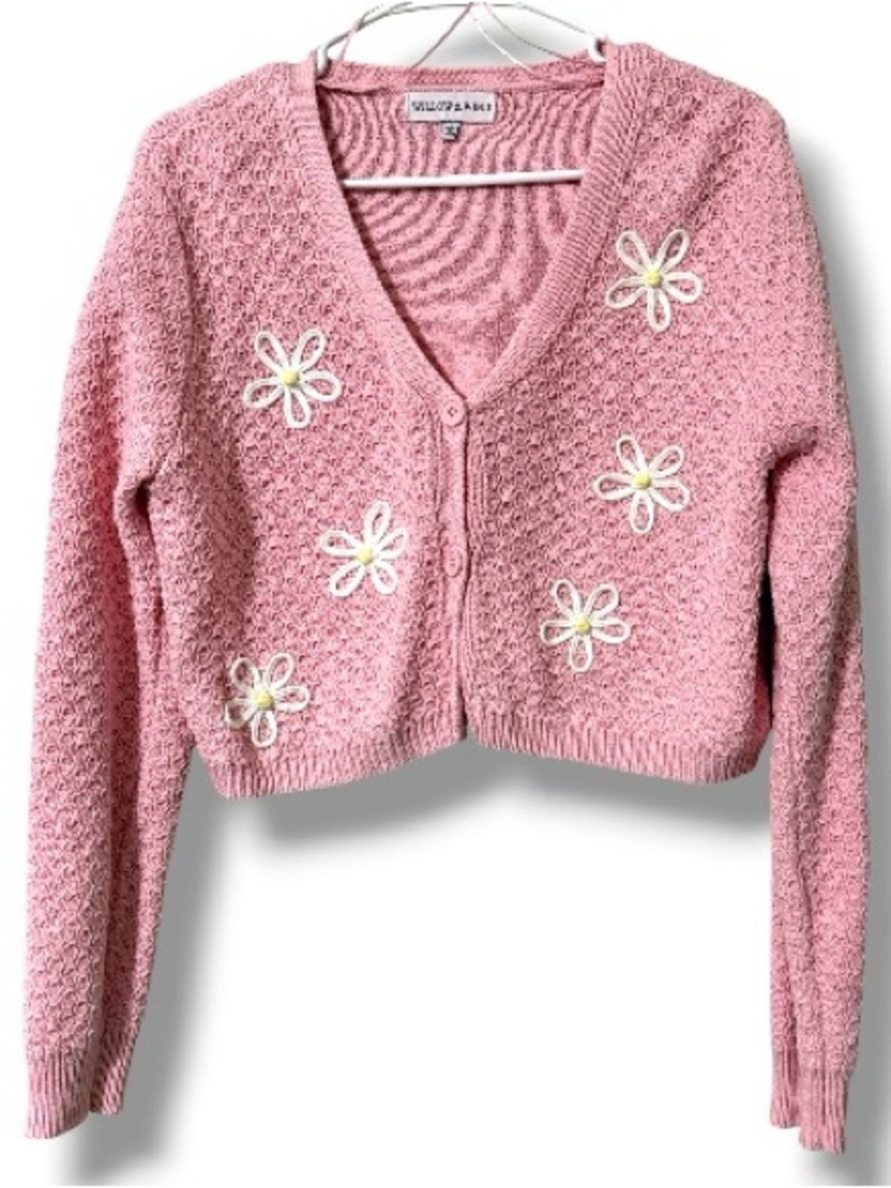 Willow & Wind size large pink v neck cardigan sweater button up floral sweater